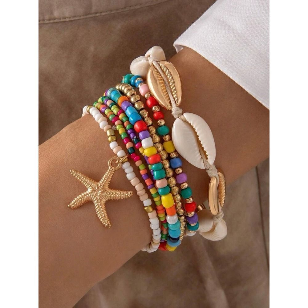 Bohemian Style Mixed Beads Bracelet Set Along with Alloy Star, Multicolor